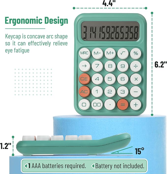 Mr. Pen- Mechanical Switch Calculator, 12 Digit Large LCD Display, Earthy Green - Image 2