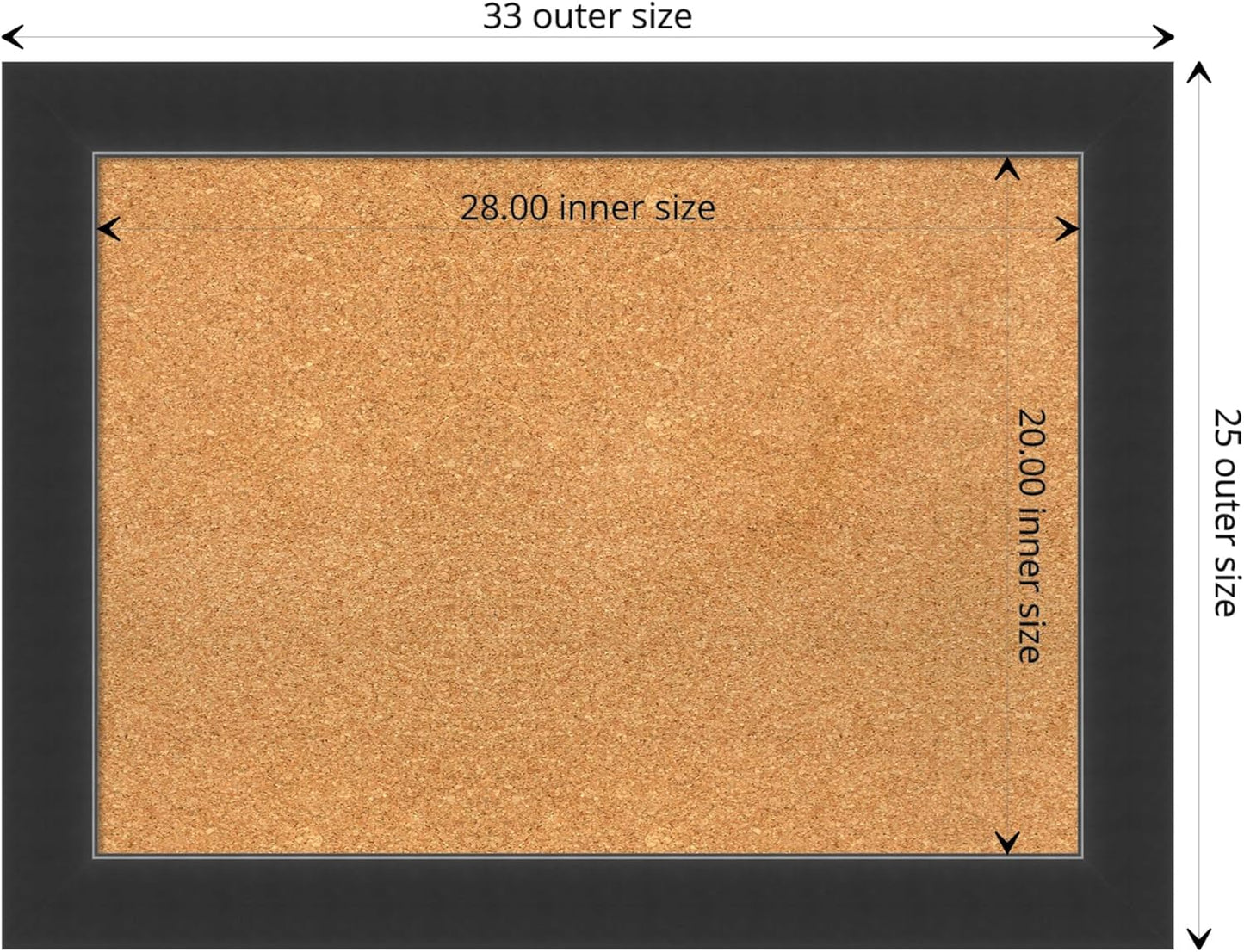 Amanti Art Natural Cork Board for Wall, 25x33 Vision Board with Black Wood Frame, Medium Corkboard Office Decor for Home Organization, Modern Contemporary Corkboard Pinboard to display items for home