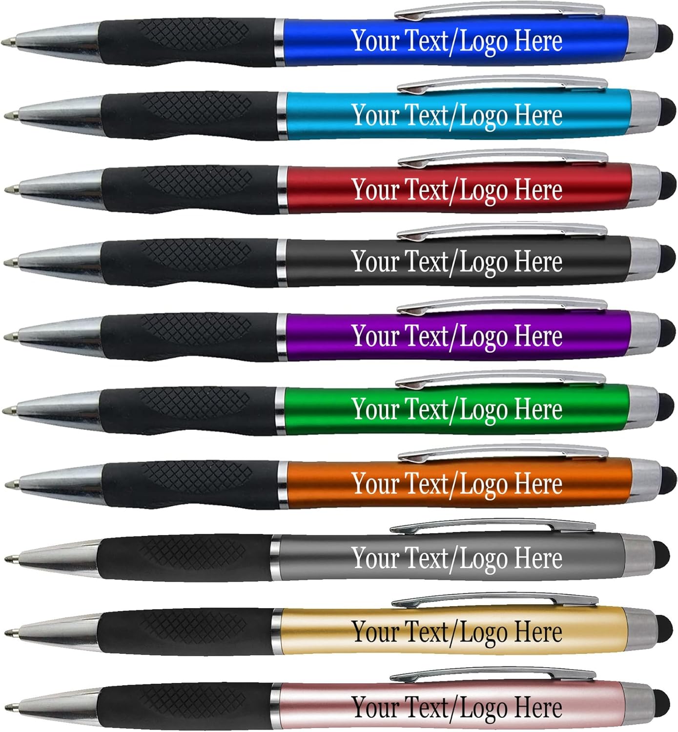 Personalized Stylus Pens With your Custom Logo or Text -300 Pack Bulk-for Businesses, Parties, and Events, 2 in 1 Ballpoint Pen + Capacitive Stylus for Touchscreen Devices, Green Barrel, Blue Ink