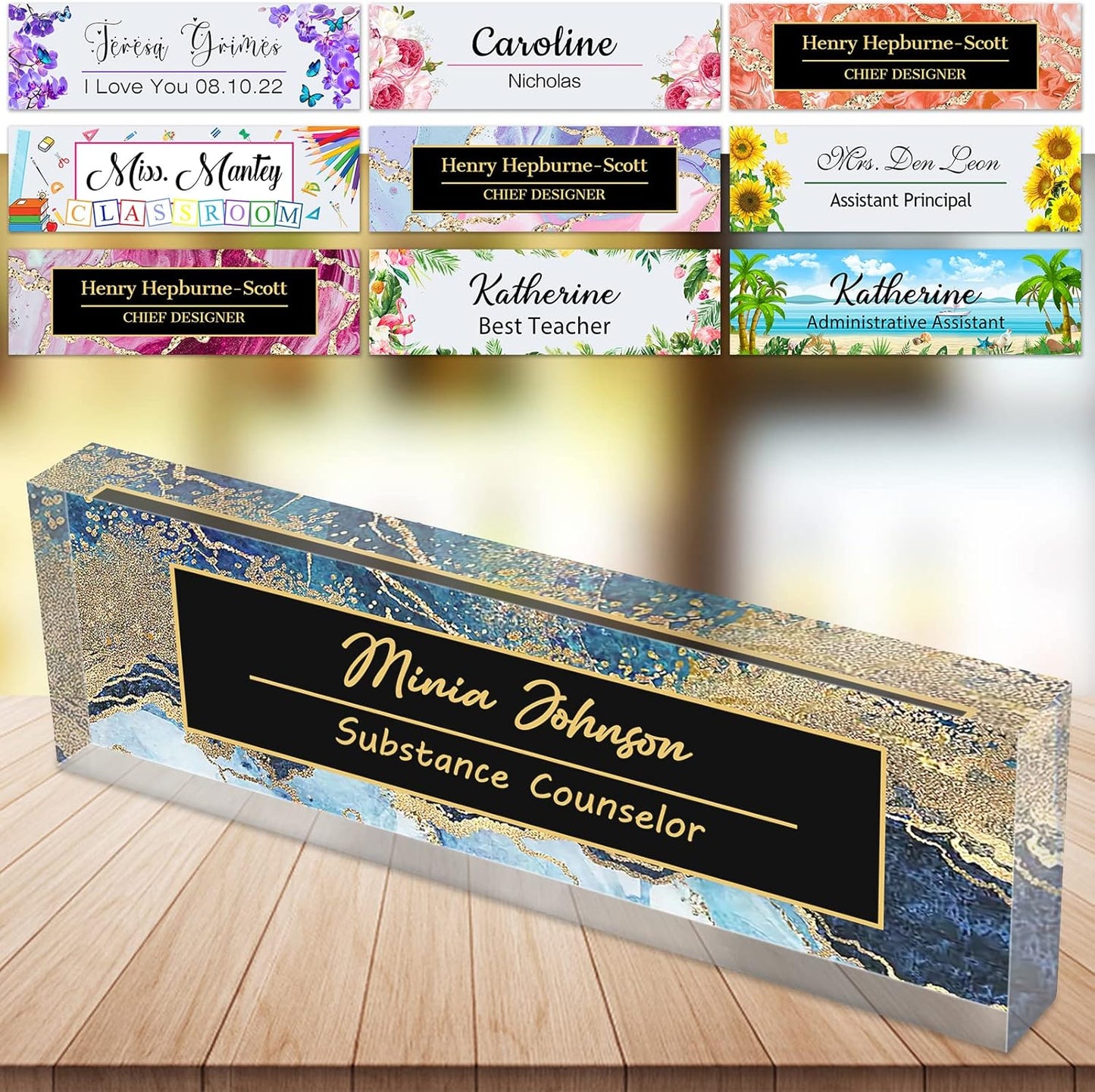 Desk Name Plate Personalized Custom Name Plaque Sign for Desks Office Customized Desk Plate Acrylic Block Decor Gift 8x2.5 inch