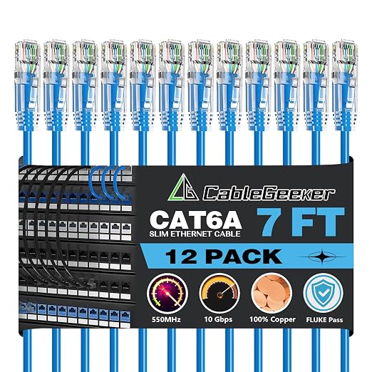 CableGeeker Patch Cables Cat6a 7ft Slim, Cat6 Ethernet Patch Cable 10G Support by CableGeeker