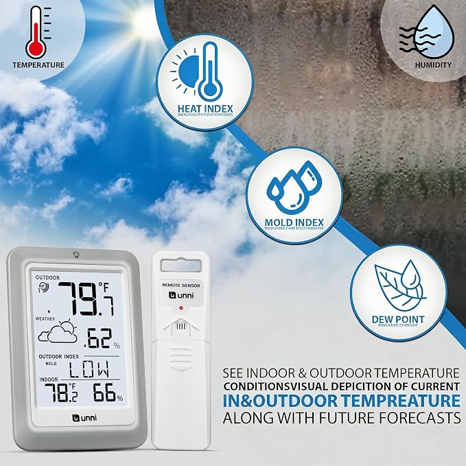Indoor Outdoor Thermometer Hygrometer Wireless Weather Station, Temperature - Image 4