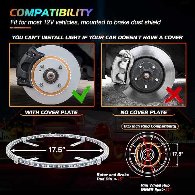 Nilight 4PCS 17.5inch Double Row LED Wheel Ring Lights RGB - Image 5