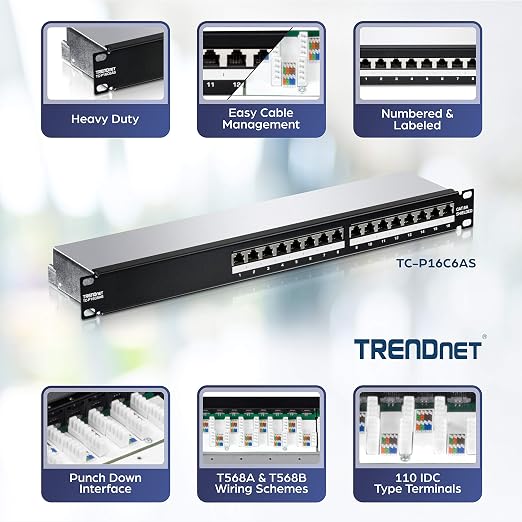 TRENDnet 16-Port Cat6A Shielded Patch Panel, 1U 19" Metal Housing, 10G Ready - Image 2