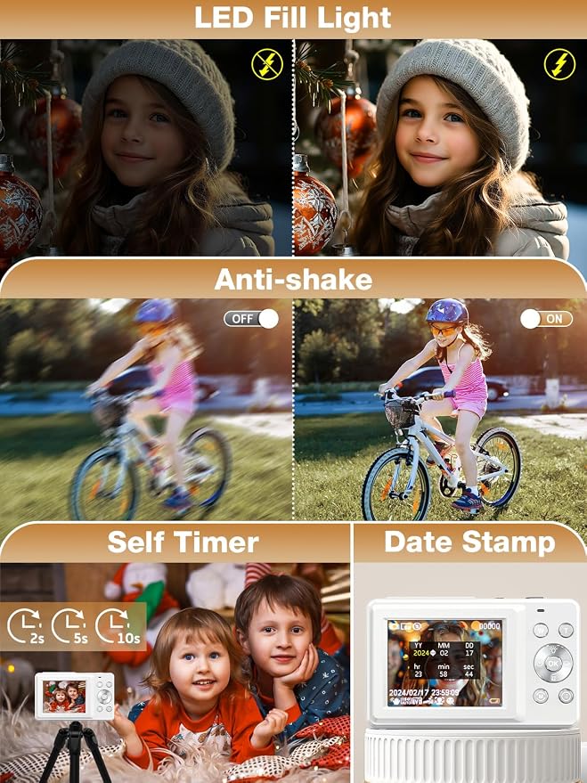 Digital Camera, FHD 1080P Kids Camera 44MP Point and Shoot Digital Cameras - Image 7