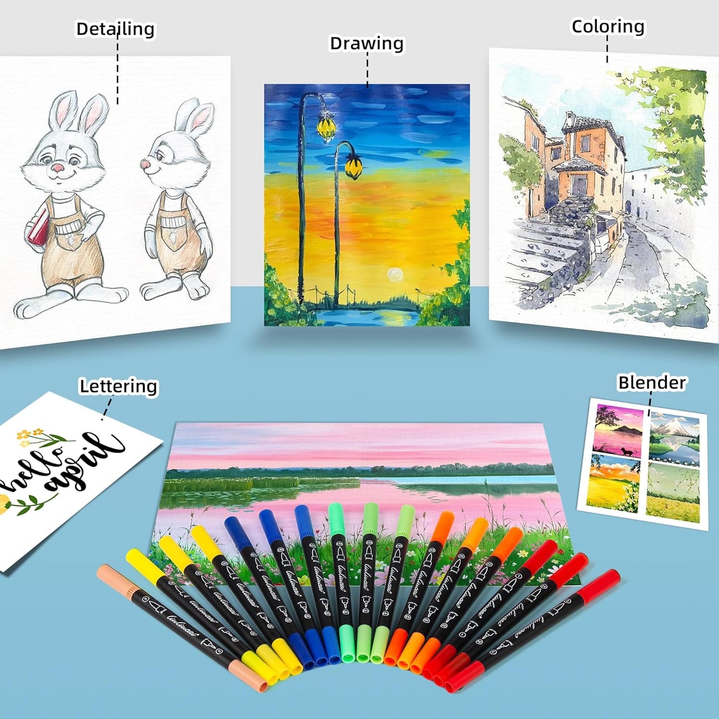 Duo Tip Brush Coloring Pens,156 Colors Art Markers Set,Fine & Brush Tip Pen For Kids Adults Coloring Book Bullet Journals Planner Writing Drawing Note Taking