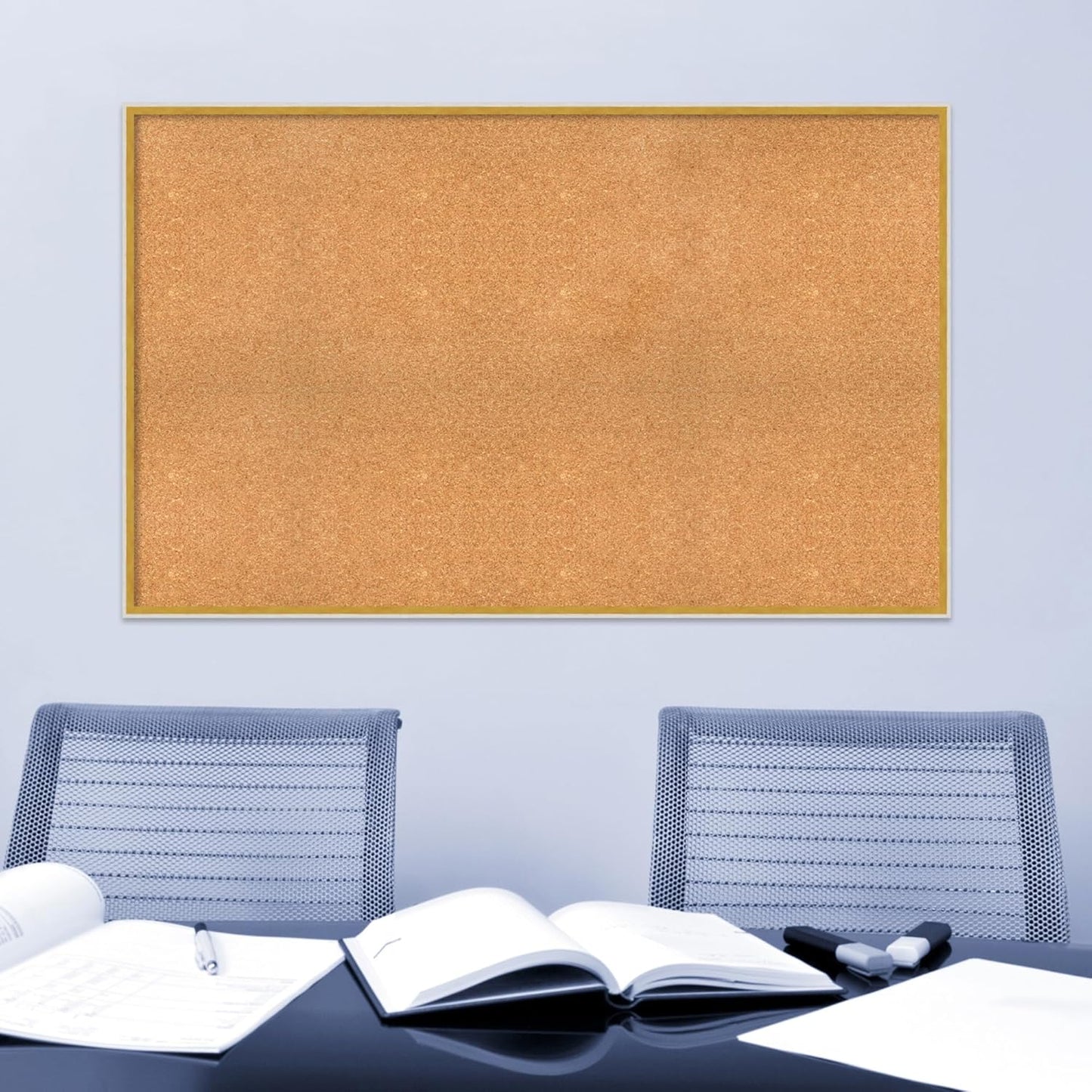 Amanti Art Natural Cork Board for Wall, 33x53 Vision Board with White Frame, Oversize Corkboard Office Decor for Home Organization, Modern Corkboard Pinboard to Display Items for Home Organization in