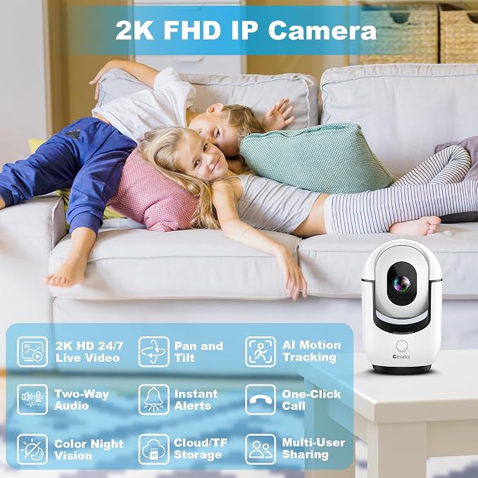 Cloarks 2K Pan/Tilt Security Camera, WiFi Indoor Cameras - Image 2