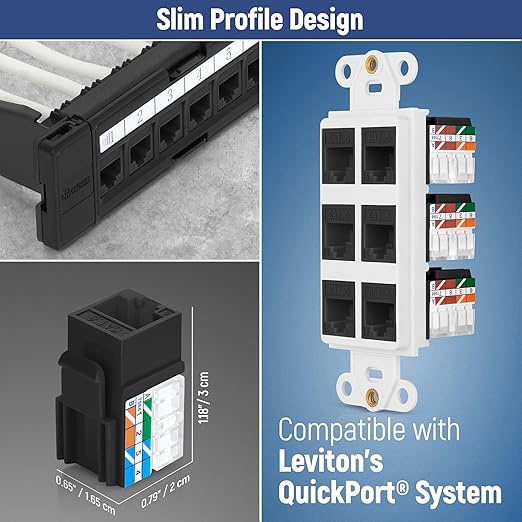 Everest 90° Angled RJ45 Cat6 Keystone Jacks 50-Pack in Black - Image 6