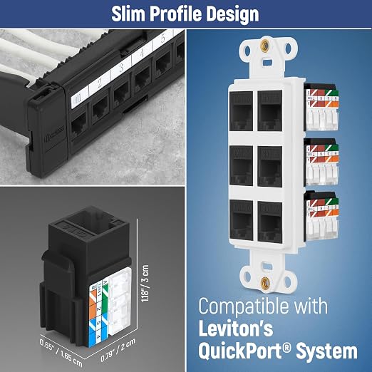 Everest 90° Angled RJ45 Cat6 Keystone Jacks 20-Pack in Black - Image 6