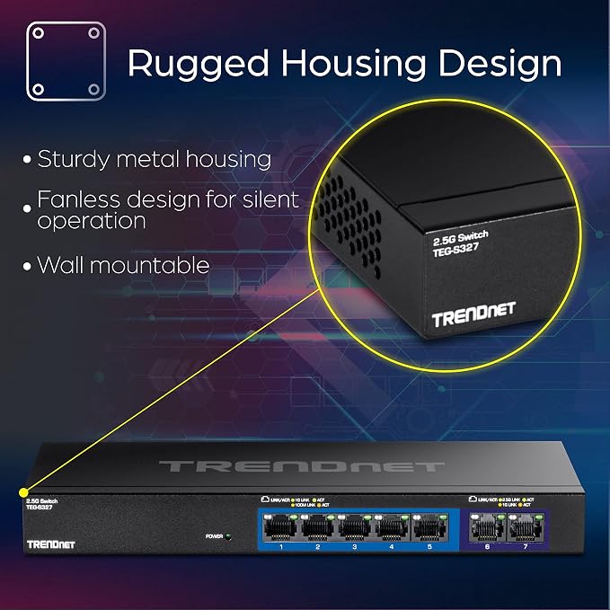 TRENDnet 7-Port Multi-Gig Gaming Switch, 5 x 1G RJ-45 Base-T Ports, 2 x 2.5G - Image 5