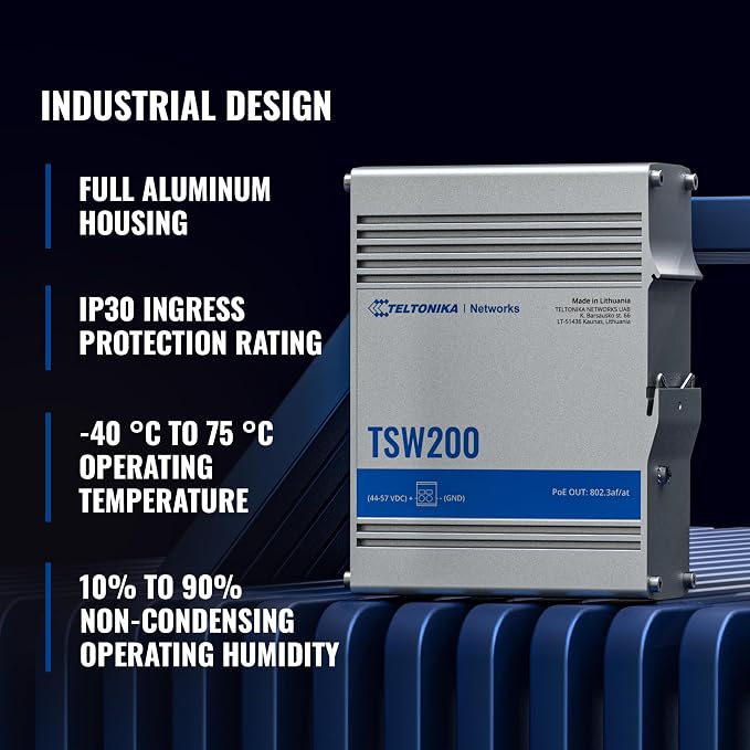Teltonika TSW200 Industrial PoE+ Unmanaged Ethernet Switch - Image 3