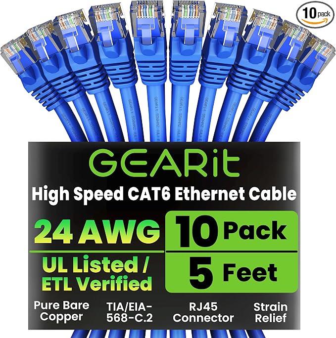GEARit Cat 6 Ethernet Patch Cable 5 ft Blue by GEARit