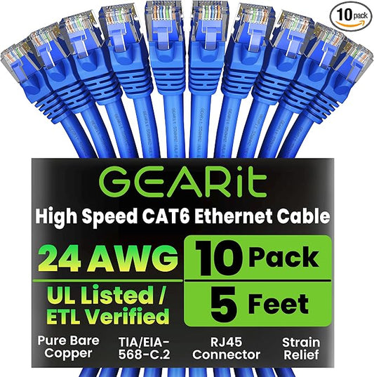 GEARit Cat 6 Ethernet Patch Cable 5 ft Blue by GEARit
