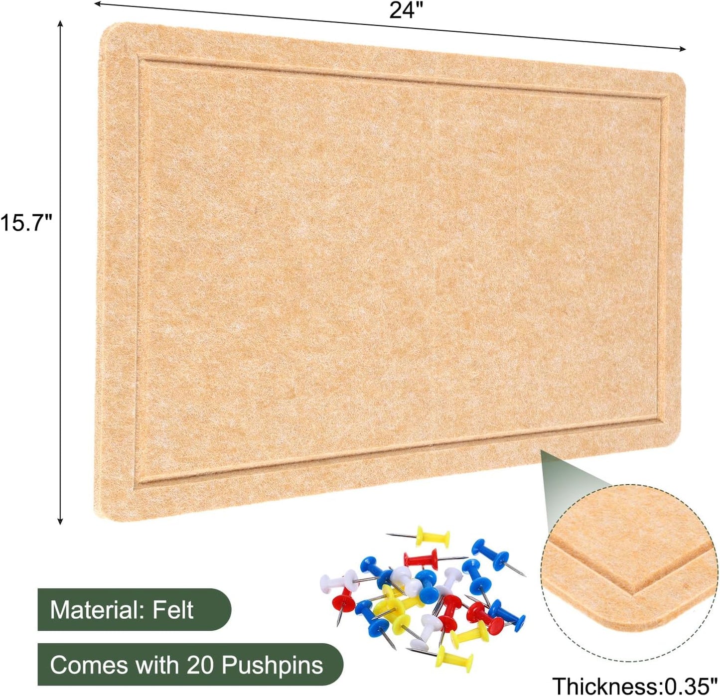 YOKIVE Felt Bulletin Board, 24 x 15.7 -Inch Foldable Decorative Pin Board Self Adhesive Felt Cork Board with 20 Pushpins, Great for Wall, Photo Display, Paste Note, Schedule(Beige Brown)