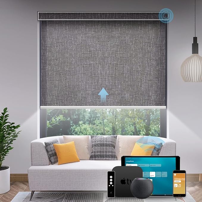 SmartWings 70% Light Filtering Motorized Roller Shades Work by SmartWings