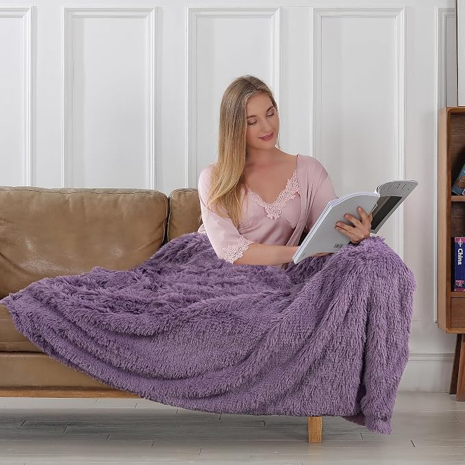 Tuddrom Decorative Extra Soft Fuzzy Faux Fur Throw Blanket 50" x 60", Solid - Image 3