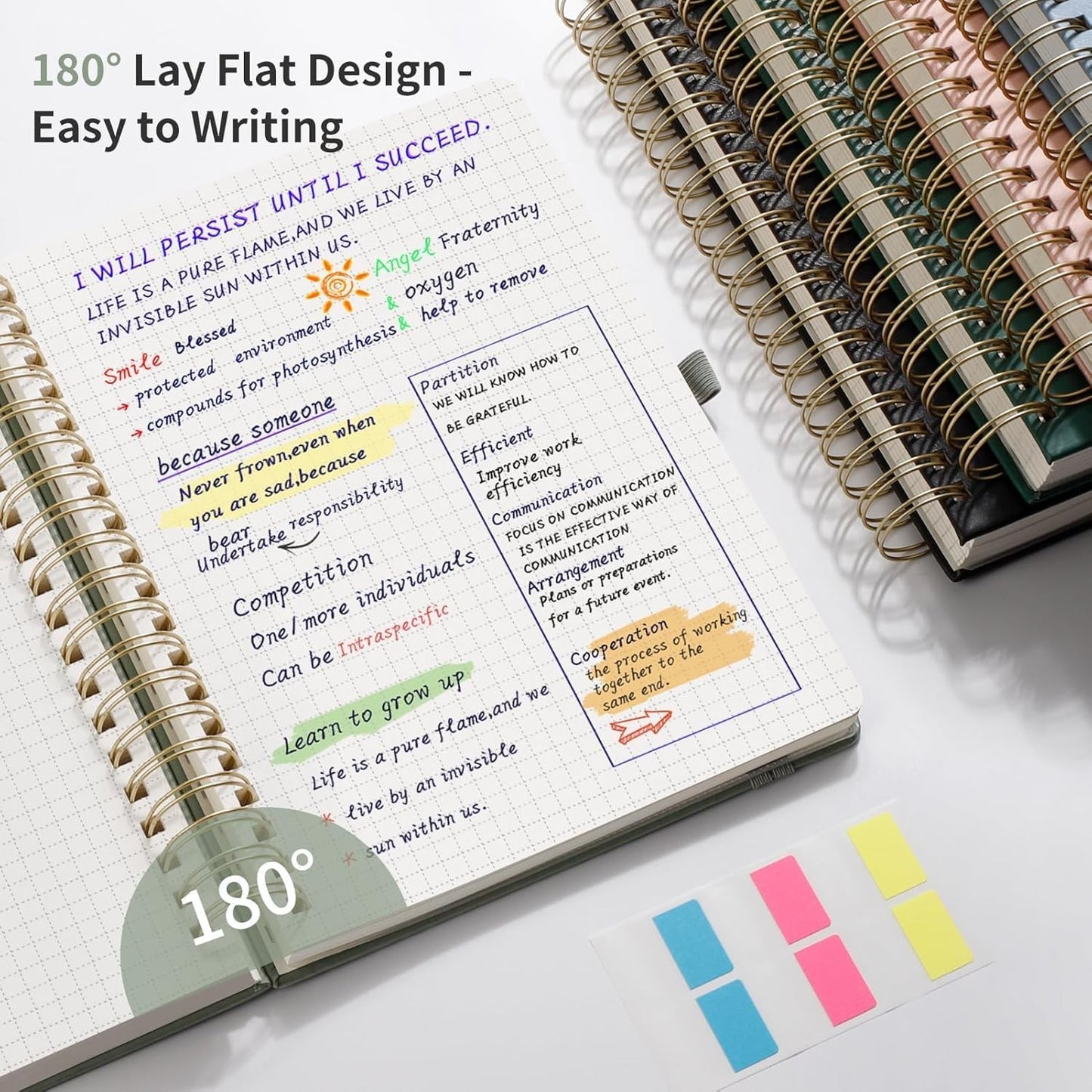 EMSHOI Spiral Graph Paper Notebook - 300 Pages, 100 GSM Thick Grid Notebook, B5 Large Hardcover Leather Journal for Women Men Work School Writing Engineering Graphing, 7.48" x 10.15", Dark Green