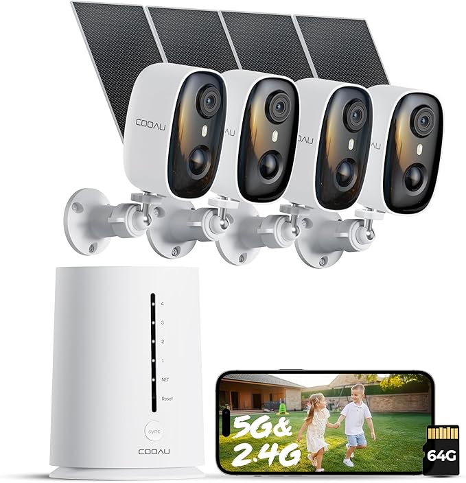 COOAU 4MP Security Cameras Wireless Outdoor​​, Faster Charging Solar Powered by COOAU