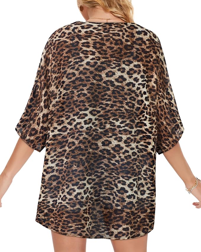 Women's Floral Print Puff Sleeve Kimono Cardigan Loose Cover Up Casual Blouse - Image 6