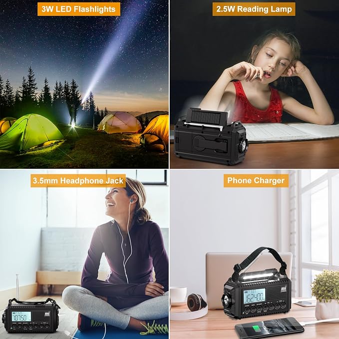 Raynic NOAA Weather Radio, 5000mAh/18500mWh Solar Hand Crank Emergency Radio - Image 3