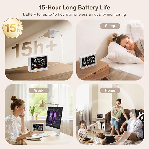 Upgrade 16 in 1 Air Quality Monitor Indoor 15h Battery & 5.5" Display 9 AQI+7 - Image 2