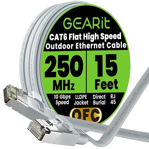 GEARit Cat 6 Outdoor Flat Ethernet Cable Direct Burial Rated LLDPE Jacket by GEARit
