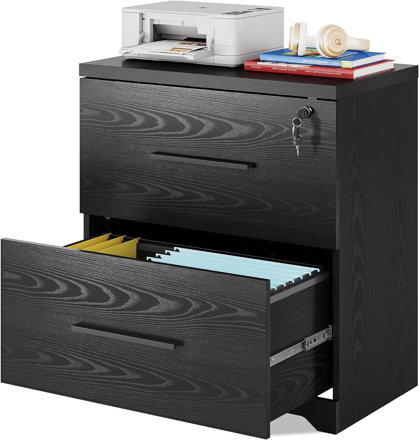 DEVAISE 2-Drawer Wood Lateral File Cabinet with Lock for Office Home, Black