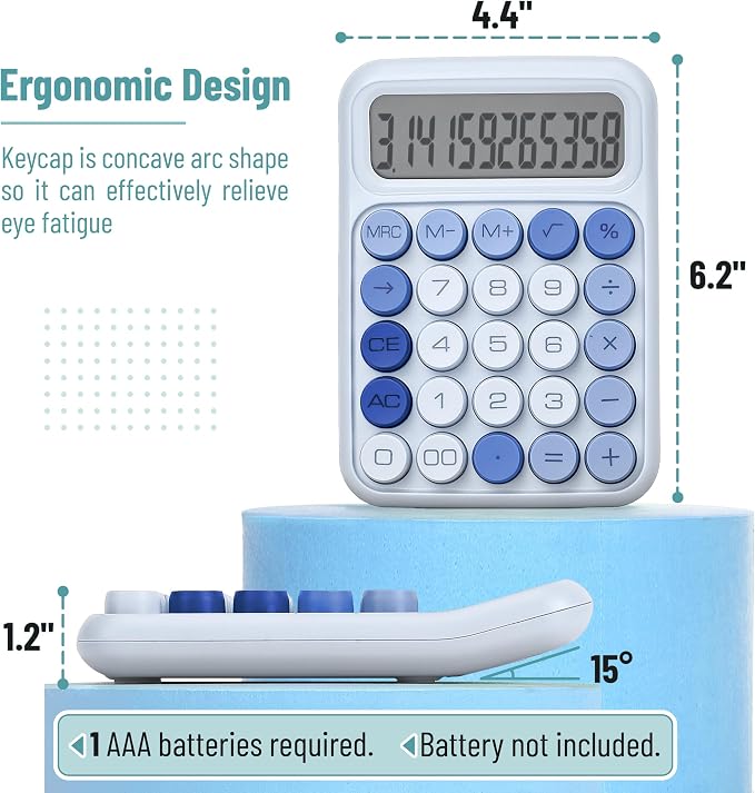 Mr. Pen- Mechanical Switch Calculator, 12 Digit Large LCD Display, Sky Blue - Image 2