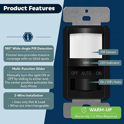 TOPGREENER Occupancy/Vacancy PIR Motion Sensor Light Switch, Learning Function - Image 2