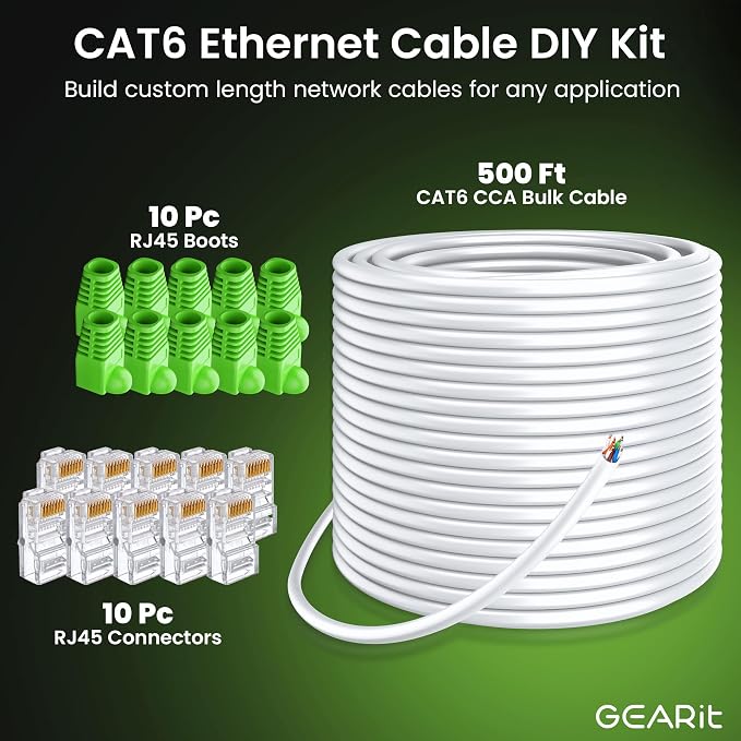 GEARit RJ45 Cat-6 Ethernet Patch Cable, DIY Bulk Kit, 10Gpb Transfer Speed - Image 6