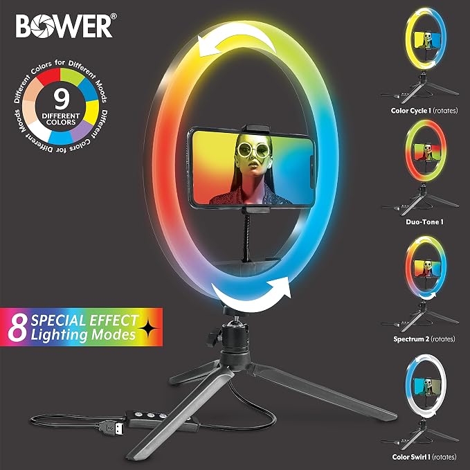 Bower 10 inch RGB Selfie Desktop Ring Light Stand Studio Kit - Image 2