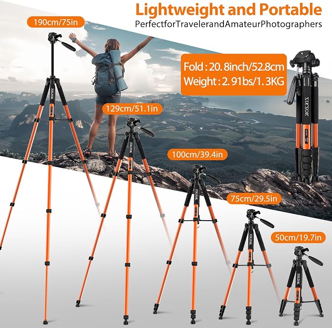 75inch Camera Tripod for ipad iPhone, Heavy Duty Aluminum Tripod - Image 2