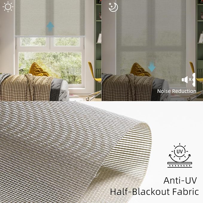 SmartWings Motorized Roller Shade, 50% Light Filtering Smart Window Blinds - Image 3