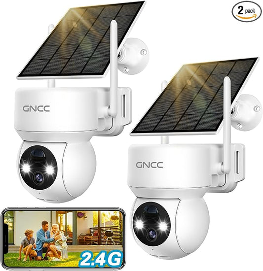 GNCC Solar Security Cameras Wireless Outdoor, 2.4G WiFi 360° View Solar/Battery by GNCC