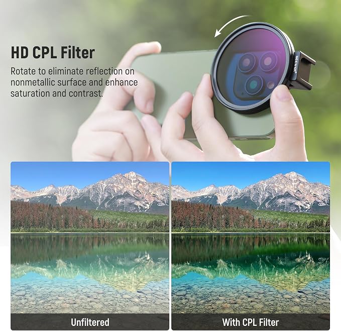 NEEWER 67mm CPL Filter with Cold Shoe Phone Lens Clip, HD Polarizing Filter - Image 2