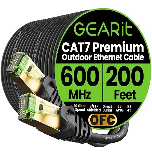 GEARit Cat7 Outdoor Ethernet Cable SFTP Shielded Foil Twisted Pair, Pure Copper by GEARit