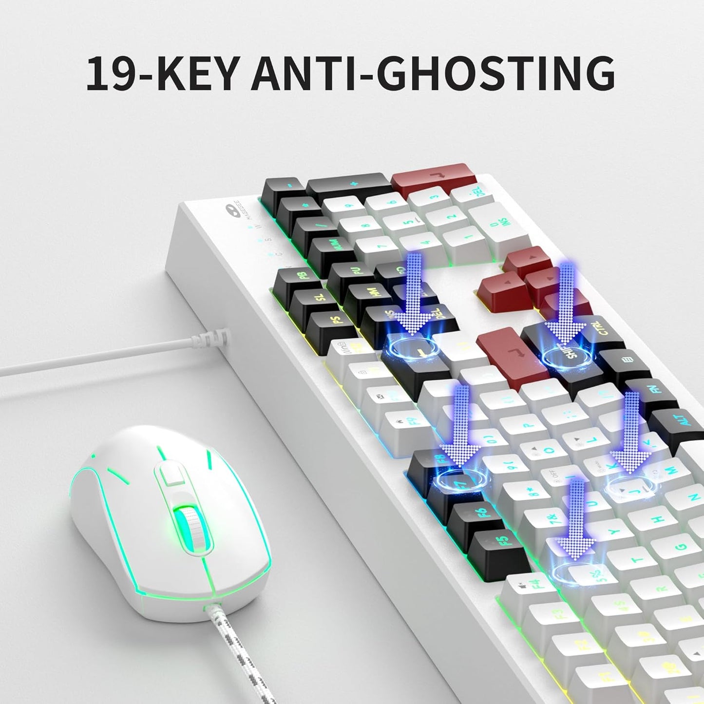 MageGee Creamy Keyboard and Mouse Comb,K2 Classic Keyboard Wired RGB Backlit Keyboard 104 Waterproof Ergonomic Keyboard,PC Keyboard for PC/loptop/MAC - Knight Red