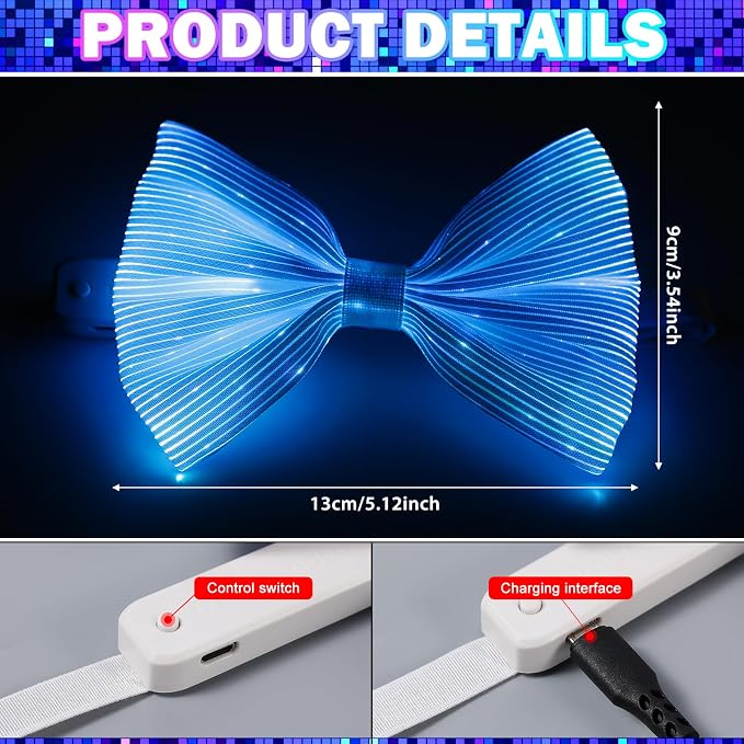 light up bow tie LED Fiber Optic Bowtie 7 Colors & 5 Modes - Image 3