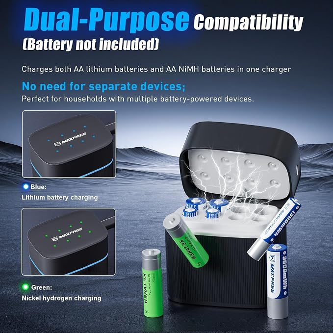 Maxfree Dual-Purpose Charger for Rechargeable Lithium & NiMH AA and AAA - Image 5
