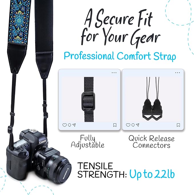Art Tribute Camera Strap, Vintage Embroidered Neck Shoulder & Crossbody Camera - Image 4