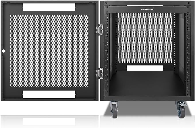 Sound Town 12U Universal Steel Rack, w/Mesh Doors, Locking Casters, Vented Side by SOUNDTOWN
