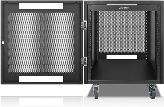 Sound Town 12U Universal Steel Rack, w/Mesh Doors, Locking Casters, Vented Side by SOUNDTOWN