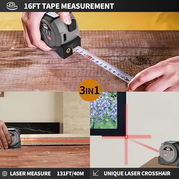 Laser Tape Measure 3 in 1 Laser Rangefinder Tape Measure 131ft Laser Measuring - Image 2