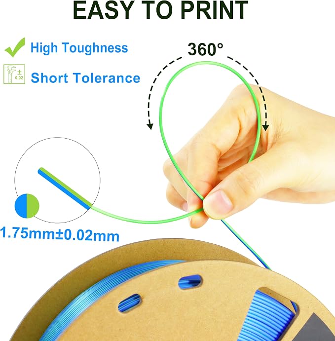 LOVOON PLA Filament 1.75mm Silk Blue Green dualcolor Change by Angle 3D - Image 4