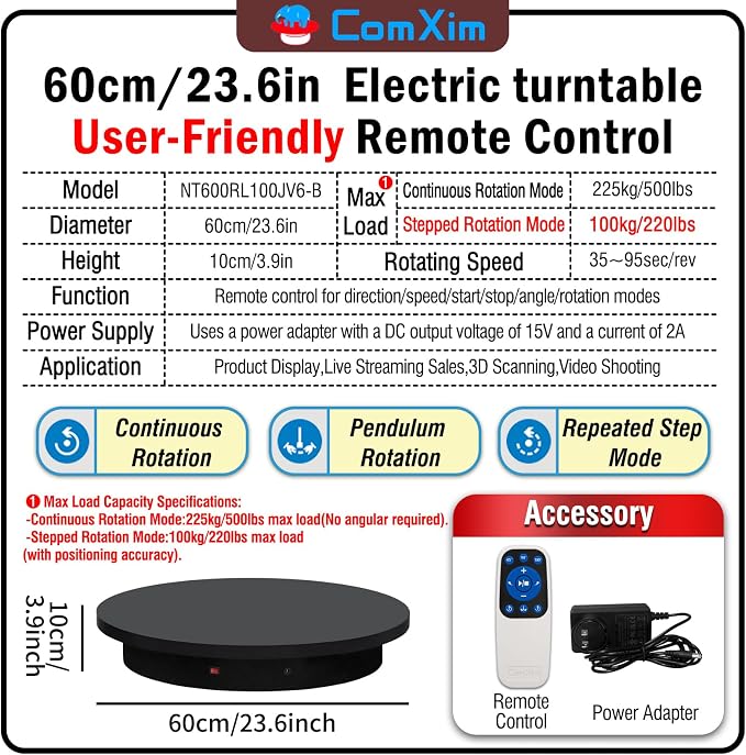 23.6In Remote Large Motorized electric turntable Rotating platform Photography - Image 2