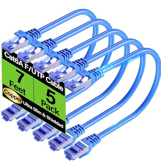 Cat6A Ethernet Cable Shielded 10Gbps 7 ft, Slim Shielded Ethernet Cable Cat 6 by Unknown
