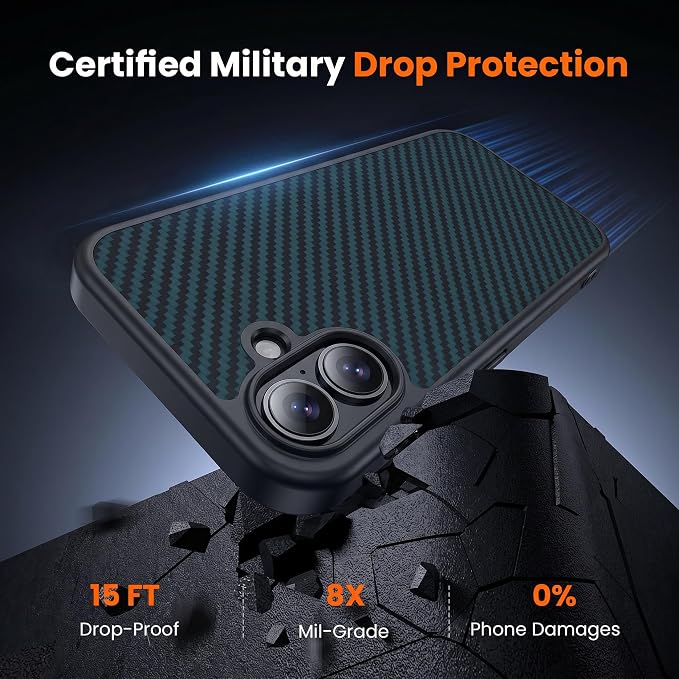 toushion 3 in 1 for iPhone 16 Case Carbon Fiber Black&Blue, Fits MagSafe - Image 2