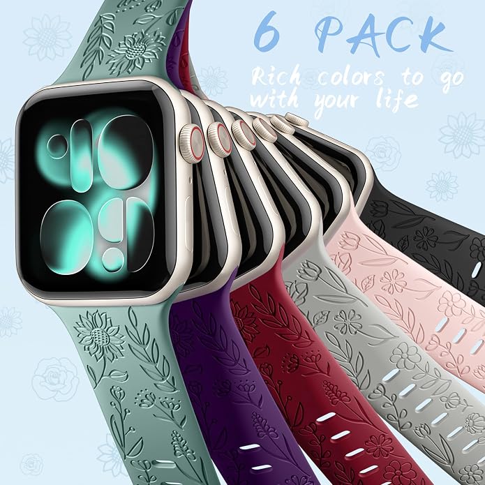 SNBLK 6 Pack Floral Engraved Bands Compatible - Image 8
