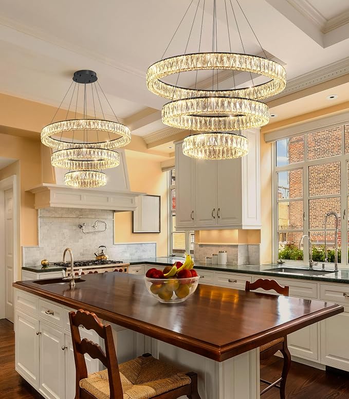 HAIXIANG Modern Glam Chandelier Crystal LED Remote Rings Chandelier Adjustable - Image 3